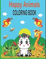 Happy Animals Coloring Book: Fun And Easy Coloring Pages in Cute Style With Dog, Cat, Sloth 