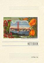 Vintage Lined Notebook Greetings from California with Golden Gate Bridge and Poppies