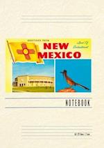 Vintage Lined Notebook Greetings from New Mexico, Roadrunner and Roundhouse