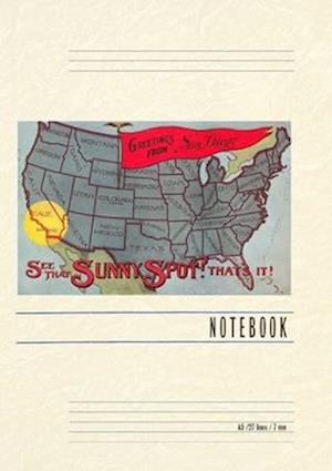 Vintage Lined Notebook Greetings from San Diego, Map of US