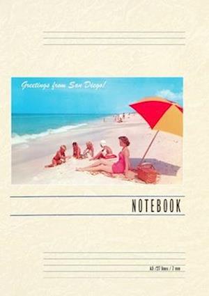 Vintage Lined Notebook Greetings, Family on Beach, San Diego, California