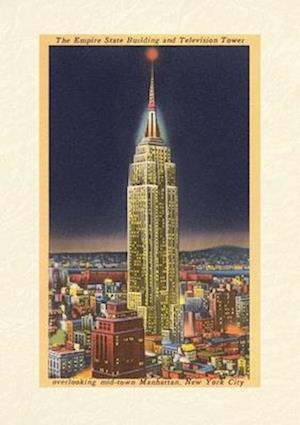 Vintage Lined Notebook Empire State Building at Night, New York City