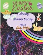 happy Easter coloring book for kids , funny Scenes: Easter basket stuffer und book for kids, 95 pages , copy,complete the picture,number tracing, 