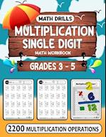 Multiplication Workbook single Digit: 110 Practice Pages Math Drills For Grades 3-5, Math Drills, Digits 0-12, Reproducible Practice Problems (2200 mu