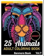 25 Animals: An Adult Coloring Book Midnight with Lions, Elephants, Owls, Horses, Dogs, Cats Stress Relieving Mandala Designs for Adult Relaxation. Vol