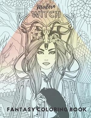 Modern witch fantasy coloring book