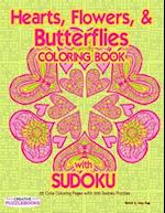 Hearts, Flowers and Butterflies Coloring Book with Sudoku