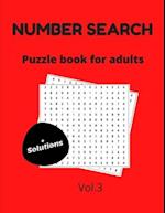 Number search puzzle book for adults + solutions vol.3