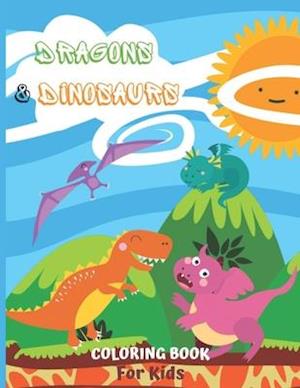 Dragons & Dinosaurs coloring book for kids