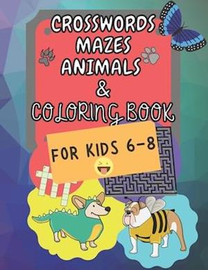 Crosswords Mazes Animals & Coloring Book