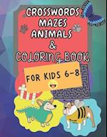 Crosswords Mazes Animals & Coloring Book