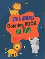 Lions and Elephants Coloring Book for kids age 4 - 8