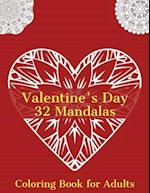 Valentine's Day 32 Mandalas Coloring Book for Adults