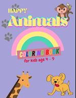 Happy Animal Coloring Book for kids ages 4-9