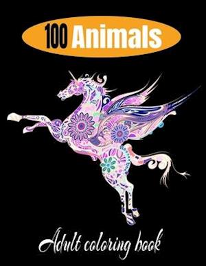 100 animals adult coloring book