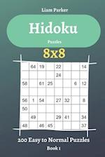 Hidoku Puzzles - 200 Easy to Normal Puzzles 8x8 Book 1