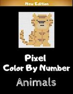 Pixel Color By Number Animals: Easy Pixel Coloring Book with Zoo Animals for Kids - Unique Funny Pixel Art Activity Book Gift for Birthday Christmas E