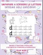 Imparare a scrivere le lettere insieme agli unicorni per bambini in età prescolare 3 - 5 anni