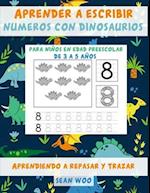 Aprender a escribir numeros con dinosaurios para niños en edad preescolar de 3 a 5 años