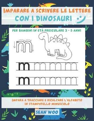 Imparare a scrivere le lettere con i dinosauri per bambini in età prescolare 3 - 5 anni