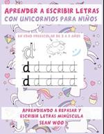 Aprender a escribir letras con unicornios para niños en edad preescolar de 3 a 5 años