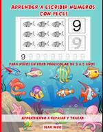 Aprender a escribir numeros con pesces para niños en edad preescolar de 3 a 5 años