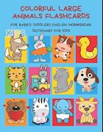 Colorful Large Animals Flashcards for Babies Toddlers English Norwegian Dictionary for Kids