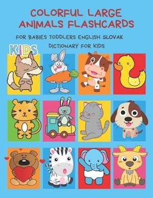 Colorful Large Animals Flashcards for Babies Toddlers English Slovak Dictionary for Kids