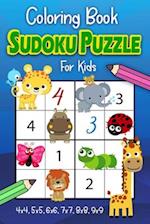 Sudoku Coloring Book For Kids: Number Puzzles 4x4, 5x5, 6x6, 7x7, 8x8, 9x9 Grids From Beginner to Advanced- Gradually Introduce Children to Sudoku and