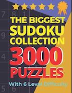 The Biggest Sudoku Collection 3000 Puzzles With 6 Level Difficulty: Jumbo Sudoku Books For Adults Very Easy To Extreme 
