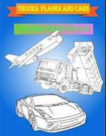 Trucks, planes and cars coloring book for kids
