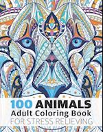 100 Animals Adult Coloring Book for Stress Relieving