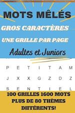 MOTS MÊLÉS GROS CARACTÈRES UNE GRILLE PAR PAGE Adultes et Juniors 100 GRILLES 1600 MOTS PLUS DE 80 THÈMES DIFFÉRENTS