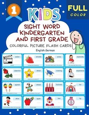 Sight Word Kindergarten and First Grade Colorful Picture Flash Cards English German