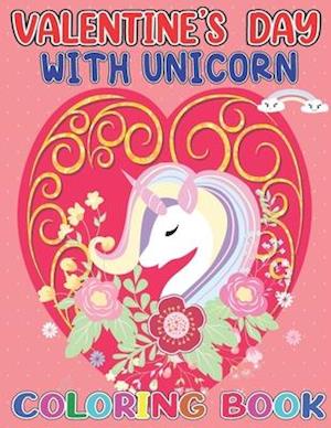 Valentines Day with unicorn coloring book