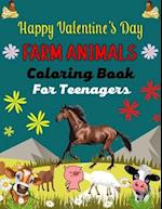 Happy Valentine's Day FARM ANIMALS Coloring Book For Teenagers