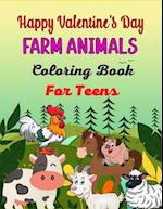 Happy Valentine's Day FARM ANIMALS Coloring Book For Teens