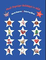 Most Popular Holidays in USA : Word Search and Coloring Book for Kids Ages 9-12, Relaxing and Educational Workbook for Children 10-12 