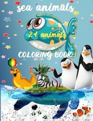 Sea Animals Coloring Book -24 animals : Penguin-Sharks-Jellyfish-Otter-Lobster-Walrus-Tuna...