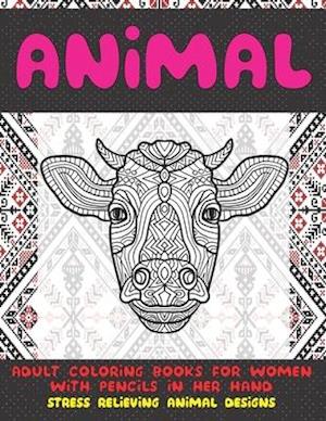 Adult Coloring Books for Women with Pencils in her hand - Animal - Stress Relieving Animal Designs