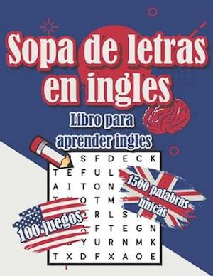 Sopa de letras en ingles - Libro para aprender ingles - 100 juegos 1500 palabras únicas - deck