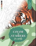 Color by Numbers for Adults: WILD ANIMALS - 50 Original pictures to color of lions, tigers, horses, elephants, zebras, parrots, etc. 