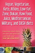 Vegan, Vegetarian, Keto, Atkins, Low-Fat, Zone, Dukan, Raw Food, Juice, Mediterranean, Military ,and DASH diets: Knowing which diets are fast and goo