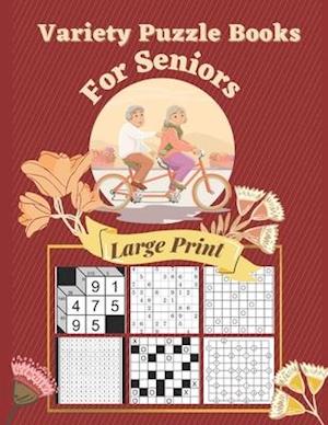 Variety Puzzle Books For Seniors Large Print : 7 Different Logical Puzzles With Kakuro, Sudoku, Gokigen, Kakuro Cross Product, Marupeke, Roundabouts A