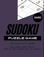 Sudoku Puzzle Game Hard Level for Adult with Answer