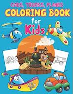 Trucks, Planes and Cars Coloring Book for Kids