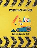 Construction Site Coloring Book For Kids: Color and write your own story about construction trucks 
