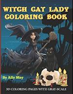 Witch Cat Lady Coloring Book : 3D coloring pages of Witches, Cats and Pumkins 