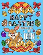Happy Easter Coloring Book for Teens: Large print easter egg designs to colour 