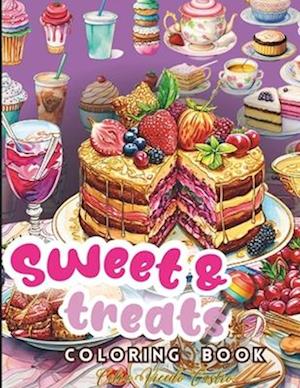 Sweet Treats Coloring Book: Kawaii Sweets Coloring Book for kids, featured Cute Dessert With Cookies, Cupcakes, Cakes, Chocolates, Fruit, Ice Creams..